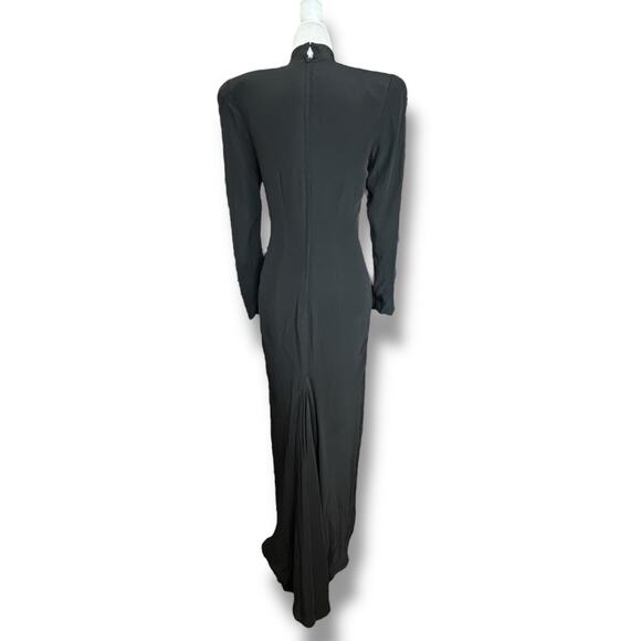 Vintage 80s Pavé Black Silk Metallic Beaded Evening Gown Long Sleeve Maxi Formal - Picture 8 of 12
